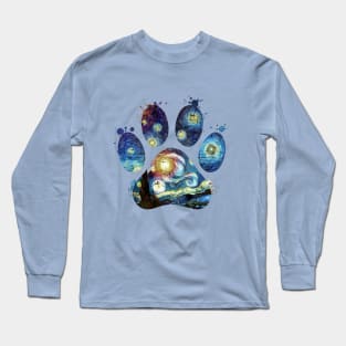 Paw print, van gogh starry night style, pop grunge, pet lovers, animal lovers, famous art, distressed Long Sleeve T-Shirt